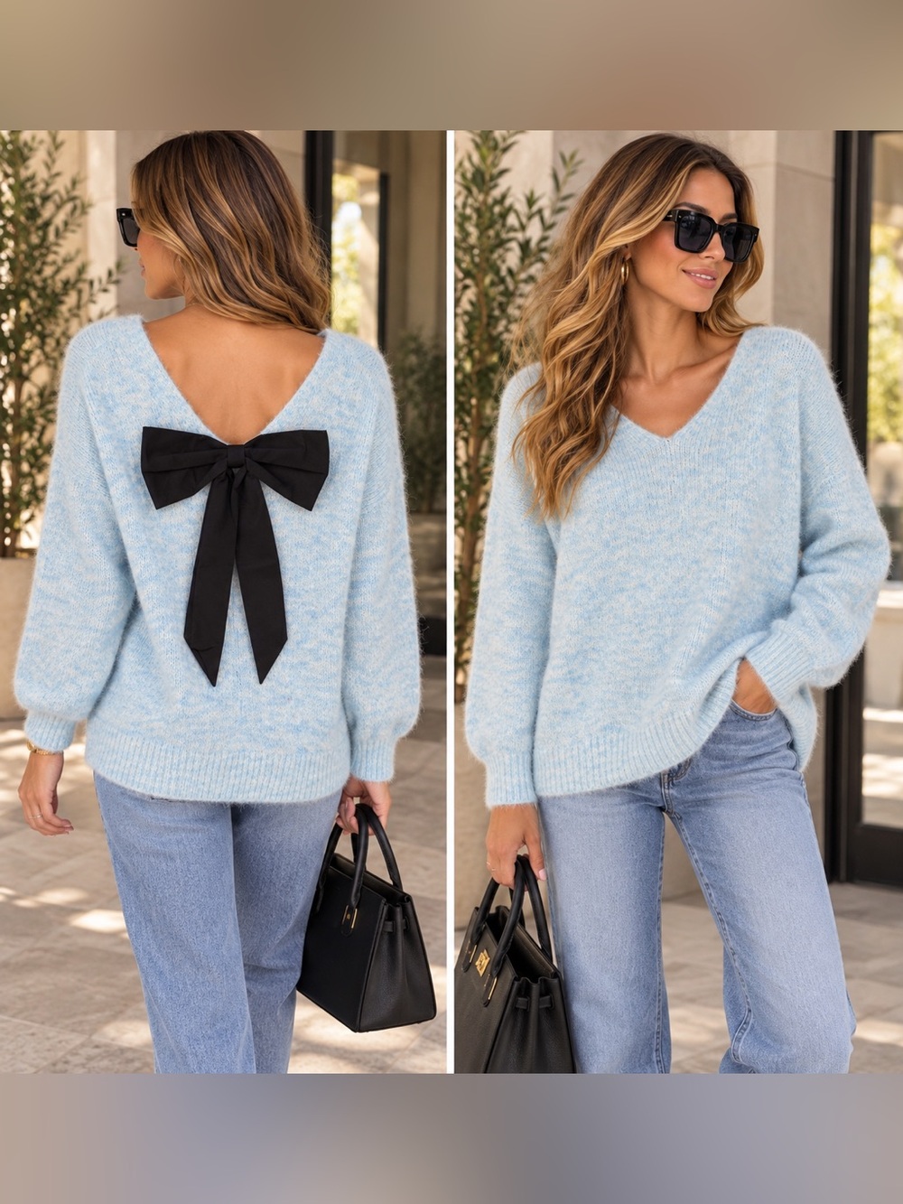 Blue Sweater with Black Bow FROM PARIS FRANCE